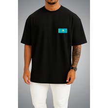 Bahriyeli Collection Oversize Kazakistan Bayrağı Cep Baskılı Unisex T-Shirt