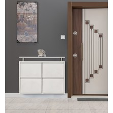 Kaser Beyaz Metal 2+2 Ayakkabılık Modern Tasarım 81 cm Yükseklik 98 cm Genişlik