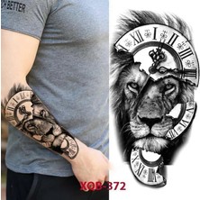 Tattoo Gerçekçi Aslan ve Saat Realistic Model Geçici Kol Bacak Geçici Sticker Yapıştırma Dövme