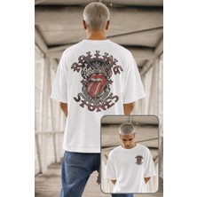 Fuddy Moda Unisex The Rolling Stones Tattoo You 1987 Sırt Baskılı Tişört, Oversize Rock Band Temalı Tshirt