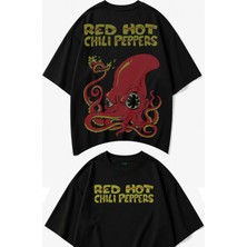 Fuddy Moda Unisex Red Hot Chili Peppers Sırt Baskılı Tişört, Oversize Rock Band Temalı Bisiklet Yaka Tshirt
