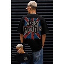 Fuddy Moda Unisex Sex Pistols Sırt Baskılı Bisiklet Yaka Tişört, Oversize Rock Band Temalı Tshirt