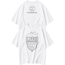 Fuddy Moda Unisex Rammstein Lifad Ense Bisiklet Yaka Baskılı Tişört, Oversize Rock Band Temalı Tshirt