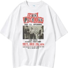 Fuddy Moda Unisex Sex Pistols 1977 Baskılı Bisiklet Yaka Tişört, Oversize Rock Band Temalı Tshirt