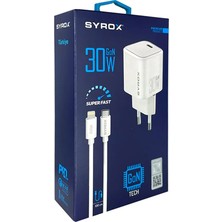 Syrox GAN30L Type-C To Lightning Kablo 30W Premium Şarj Seti 100CM