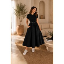 Unika Boutique Kadın Kemerli Poplin Midi Elbise