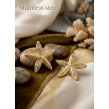 Stainless Steel Gold Renk Deniz Yıldızı Model Küpe