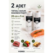 VI'ORIO 20CM x 5m Tırtıklı Vakum Makinesi Poşeti 2 Adet Yüksek Performanslı Kalınlık 110 Mikron