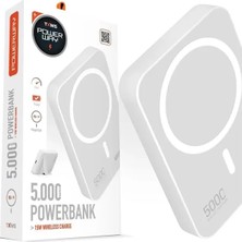 KSB Store Powerway 5.000MAH PD15W Magsafe Kablosuz Wireless Taşınabilir Şarj Cihazı Beyaz Powerbank Txm5