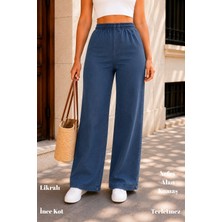 Cedy Denim  Yazlık Ince Kumaş Cepsiz Yüksek Bel Lastikli Likralı Kadın Palazzo Pantolon C631