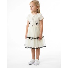 Lanova Kids Siyah Fiyonk ve Şerit Detaylı Tüllü Prenses Model Çocuk Elbise 3-7 Yaş 4427-1