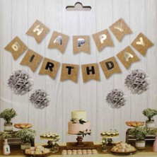 Patladı Gitti Kraft Zemin Happy Birthday Gümüş Banner