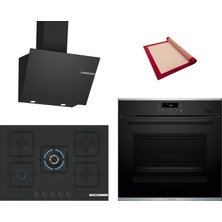 Bosch Black Deluxe 3 Lü Ankastre Set 610 (HRG232EB3 - PNQ7B6P31O - DWK66PJ60T) - Buharlı - 3D Fry - 75CM Wok Bek