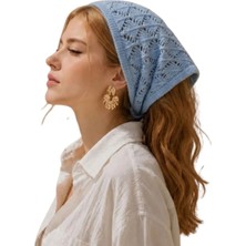 Irmak Kerekli Kadın Pamuklu Yumuşak Dokulu Delikli Triko Bandana 7011 Mavi
