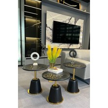 Decoramis Floransa Yuvarlak Zigon Sehpa Pusula Desen Siyah-3lu Zıgon Sehpa-Handmade-El Yapımı