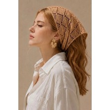 Irmak Kerekli Kadın Pamuklu Yumuşak Dokulu Delikli Triko Bandana 7011 Camel