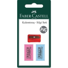 Faber Castell Renkli Silgi + Plastik Kalemtraş (3'li Paket)