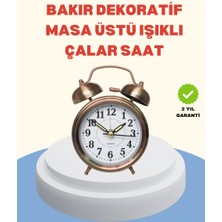 Canarino Metal Bronz Nostaljik Masa Saati Alarmlı Büyük Boy Sessiz Mekanizmalı