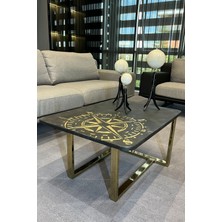 Decoramis Floransa Orta Sehpa Pusula Desen Siyah-Gold-Orta Sehpa-Handmade-El Yapımı