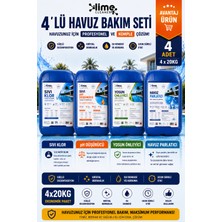 Lime Cleaner 4'lü Profesyonel Havuz Bakım Seti 4X20KG | Sıvı Klor + Ph Düşürücü + Yosun Önleyici + Havuz Parlatıcı