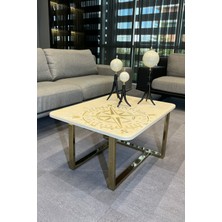 Decoramis Floransa Orta Sehpa Pusula Desen-Krem-Gold-Orta Sehpa-Handmade-El Yapımı