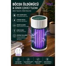Wair Teknoloji USB Şarjlı Elektrikli Sivrisinek ve Böcek Öldürücü Uv Işıklı Sinek Çekici Tuzak | Sessiz Çalışma | Masa ve Asılabilir Kullanım