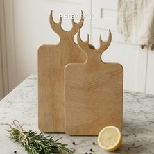 Pera Wooden Deer 2'li Kayın Kesme Tahtası Geyik Boynuzu Sunum/kesme Tahtası