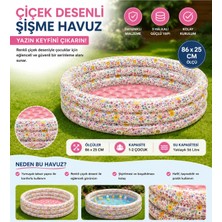 Premini Çiçek Desenli Çocuk Bahçe Şişme Havuz 86X25 cm + 6 Yama Seti