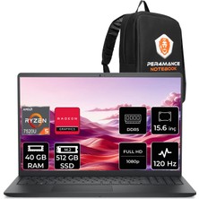 Dell Pro 15 Essential Ryzen 5 7520U 40GB Ram 512GB SSD 15.6" Fhd 120Hz Freedos PV15255P322 Notebook + Per4 Çanta
