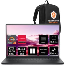 Dell Pro 15 Essential Ryzen 5 7520U 32GB Ram 4tb SSD 15.6" Fhd 120Hz WIN11 Home PV15255P360 Notebook + Per4 Çanta