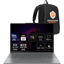 Lenovo Yoga Slim 7 Core Ultra 7 258V 32GB Ram 256GB SSD 15.3" Wqxga+ 2.8k OLED 500NITS 120Hz Freedos 83HM005MTRP301 Notebook + Per4 Çanta