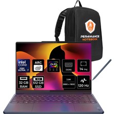 Lenovo Yoga 9 Core Ultra 7 258V 32GB Ram 512GB SSD 14" Wqxga+ 2.8k OLED 120Hz Multi-Touch Freedos 83LC0043TRP302 2-In-1 Notebook + Per4 Çanta