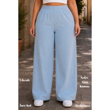 Cedy Denim Kadın Büyük Beden Yüksek Bel Palazzo Pantolon Yazlık Ince Kumaş Terletmez Likralı C633