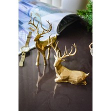 Jeane Home Decor 19CM 2li Gold Altın Varak Dekoratif Hafif Şık Tasarım Hediyelik Obje Biblo Bioplastik Geyik
