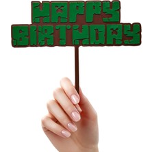 ESM 3D Minecraft Temalı Pasta Üstü Yazısı Happy Birthday (Doğum Günü Pasta Üzeri Süsü)