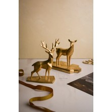 Jeane Home Decor Gold Altın Kübik Geometrik 2li Geyik Seti Figür Biblo Dekoratif Hediyelik