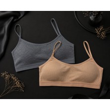 Sensiva Lingerie 2'li Esnek Fitilli Ip Askılı Ribana Bustiyer - Nefes Alan Dokulu Crop Atlet - Uyku Sütyeni Seti