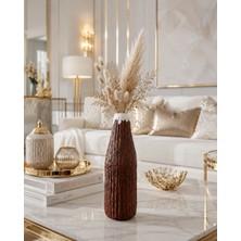 Art By Aslı El Yapımı Dekoratif Vazo 26 cm Kırılmaz Kahverengi Modern Salon Konsol Pampas Vazosu