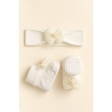 Baby Socks Fiyonklu Bandana Hediyelik Bebek Çorap Takım 0 - 6 Ay