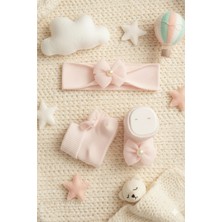 Baby Socks Fiyonklu Bandana Pembe Hediyelik Bebek Çorap Takım