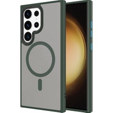 Zore Galaxy S24 Ultra Kılıf Sert Pc Arka Yüzey Wireless Şarj Özellikli Nvth Flet Magsafe Kapak-Koyu Yeşil