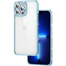 Zore iPhone 13 Pro Kılıf Kamera Korumalı Taşlı Nvth Mina Kapak-Mavi
