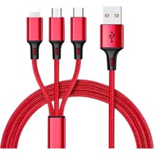 ÖNÇ - PRİME Powermaster PM-26336 3 In 1 Kırmızı 1.2 Metre Şarj Kablosu