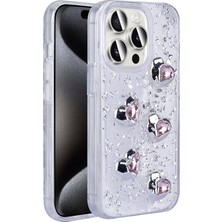 Zore Apple iPhone 15 Pro Max Kılıf Airbagli Simli Arka Yüzey Nvth Işıltı Silikon Kapak-Beyaz-Kalp