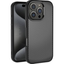 Zore Apple iPhone 16 Pro Kılıf Karbon Fiber Görünümlü Parlak Kamera Çerçeveli Nvth Venus Kapak-Siyah
