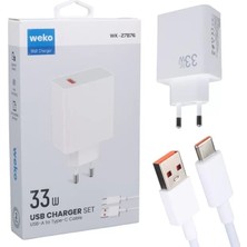 ÖNÇ - PRİME Weko WK-27876 M11 Beyaz 33 Watt Turbo USB Şarj Başlık Adaptörü + Type-C Kablo
