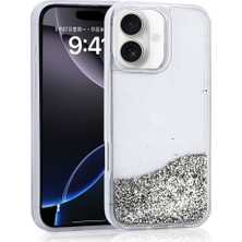 Zore iPhone 16 Uyumlu Kılıf Sıvılı Simli Şeffaf Arka Yüzey Nvth Keto Silikon Kapak-Gümüş