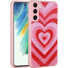 Zore Galaxy S21 Fe Kılıf Simli Desenli Kamera Korumalı Parlak Nvth Popy Kapak-Kalp
