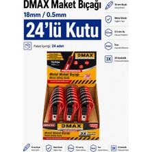 Dmax Metal Maket Bıçağı (Falçata) 18 mm - Inox Bıçak - Metal Gövde - 24'lü Paket