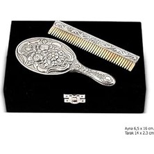 Nacario KR2550044 Manolya Motifli Ayna Tarak Gümüş Set